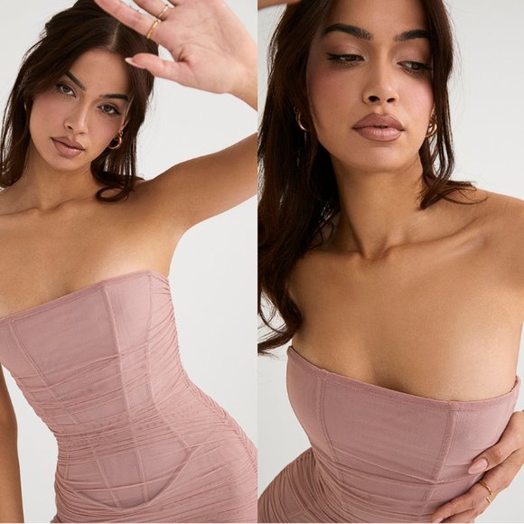 House of CB 'Julianna' Blush Strapless Ruched Midi Dress NWOT - Picture 6 of 12